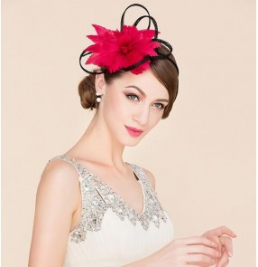 Fuchsia hot pink feather sinamay  women's ladies female fashion wedding party brides bridal dresses hair clip top  fascinators hats fedoras